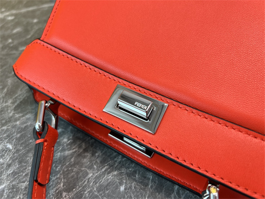 Fen.di Peekaboo ISeeU Petite Leather Bag Orange Color