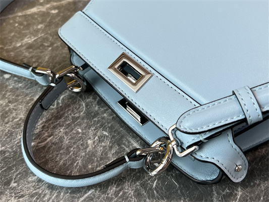 Fen.di Peekaboo ISeeU Petite Leather Bag Blue Color