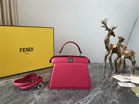 Fen.di Peekaboo ISeeU Petite Leather Bag Red Color