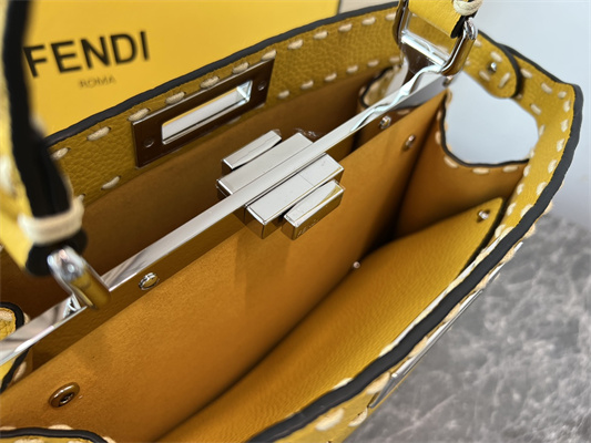 Fen.di Peekaboo Iconic ISeeU Medium Bag Cuoio Romano Leather Yellow Color With Topstitches