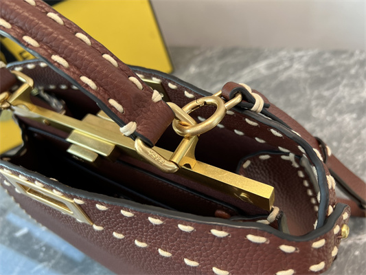 Fen.di Peekaboo Iconic ISeeU Medium Bag Cuoio Romano Leather Burgundy Color With Topstitches