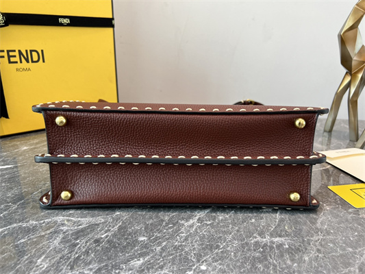 Fen.di Peekaboo Iconic ISeeU Medium Bag Cuoio Romano Leather Burgundy Color With Topstitches