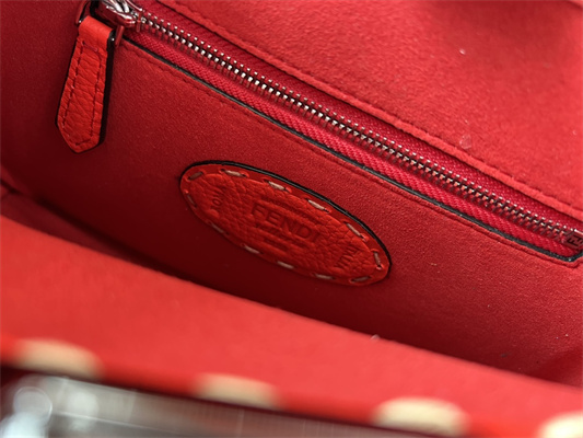 Fen.di Peekaboo Mini Bag Cuoio Romano Leather Red Color With Topstitches