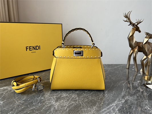 Fen.di Peekaboo Mini Bag Cuoio Romano Leather Yellow Color With Topstitches