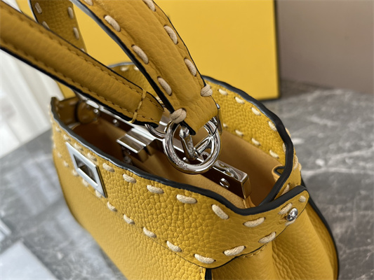Fen.di Peekaboo Mini Bag Cuoio Romano Leather Yellow Color With Topstitches