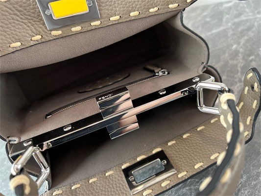 Fen.di Peekaboo Mini Bag Cuoio Romano Leather Grey Color With Topstitches