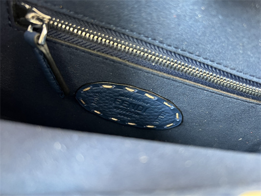 Fen.di Peekaboo Mini Bag Cuoio Romano Leather Dk Blue Color With Topstitches