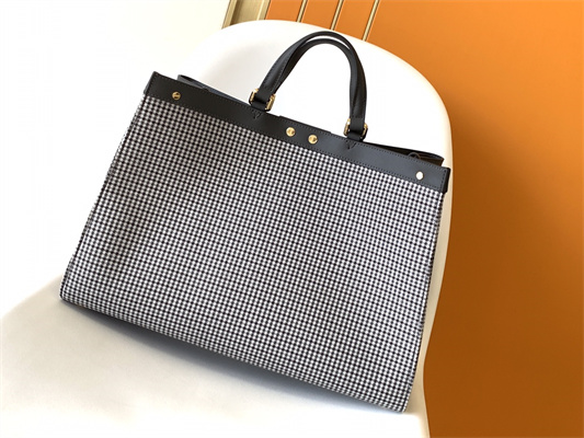 Fen.di Peekaboo X-Tote Wool Vitello King Houndstooth FF Embroidered Black Color