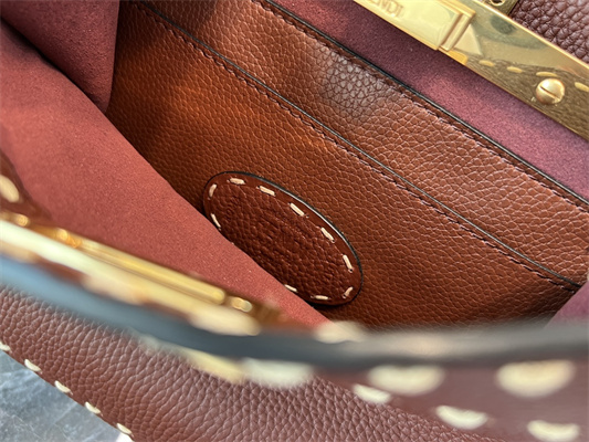 Fen.di Peekaboo Iconic ISeeU Small Bag Cuoio Romano Leather Burgundy Color With Topstitches