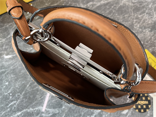 Fen.di Peekaboo Iconic ISeeU Small Bag Cuoio Romano Leather Brown Color With Topstitches