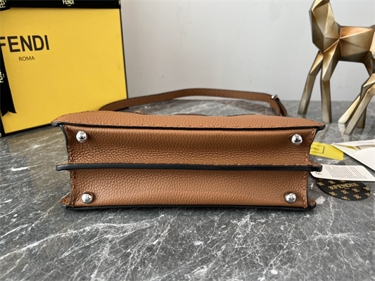 Fen.di Peekaboo Iconic ISeeU Small Bag Cuoio Romano Leather Brown Color With Topstitches