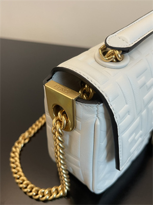 Fen.di BAGUETTE CHAIN MIDI White Nappa Leather Bag With FF Motif