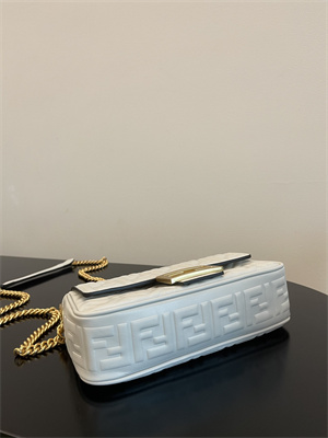 Fen.di BAGUETTE CHAIN MIDI White Nappa Leather Bag With FF Motif