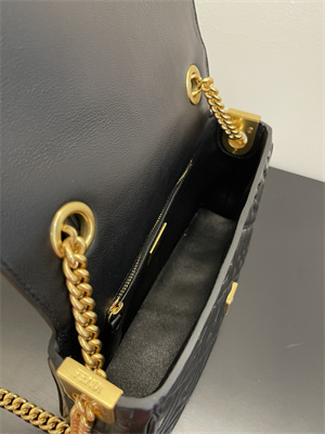 Fen.di BAGUETTE CHAIN MIDI Black Nappa Leather Bag With FF Motif