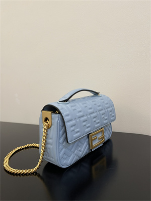 Fen.di BAGUETTE CHAIN MIDI Blue Nappa Leather Bag With FF Motif