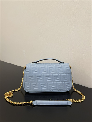 Fen.di BAGUETTE CHAIN MIDI Blue Nappa Leather Bag With FF Motif