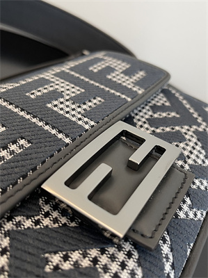 Fen.di BAGUETTE Houndstooth Wool Fabric Bag With Black FF Embroidery