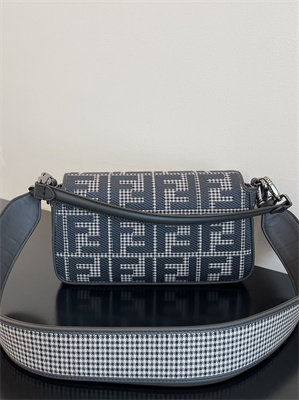 Fen.di BAGUETTE Houndstooth Wool Fabric Bag With Black FF Embroidery