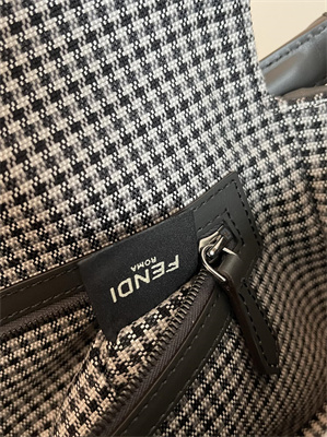 Fen.di BAGUETTE Houndstooth Wool Fabric Bag With Black FF Embroidery