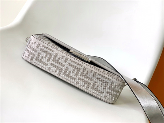 Fen.di BAGUETTE Silver Leather Bag With Crystal FF Motif