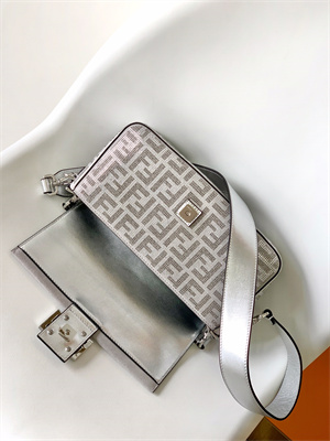 Fen.di BAGUETTE Silver Leather Bag With Crystal FF Motif