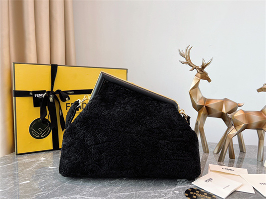 Fen.di FIRST MEDIUM Black Sheepskin Bag
