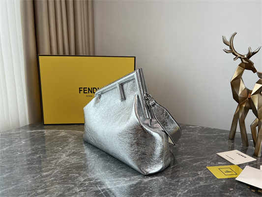 Fen.di FIRST MEDIUM Silver Wrinkled Leather Bag