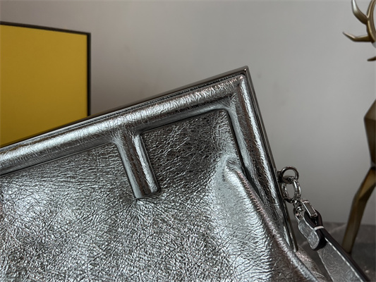 Fen.di FIRST MEDIUM Silver Wrinkled Leather Bag