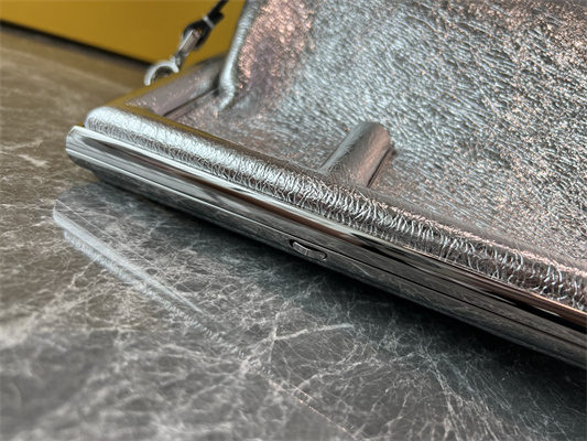 Fen.di FIRST MEDIUM Silver Wrinkled Leather Bag