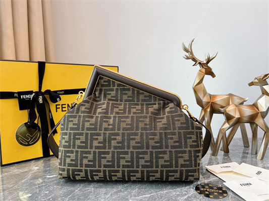 Fen.di FIRST MEDIUM Brown FF Jacquard Fabric Bag