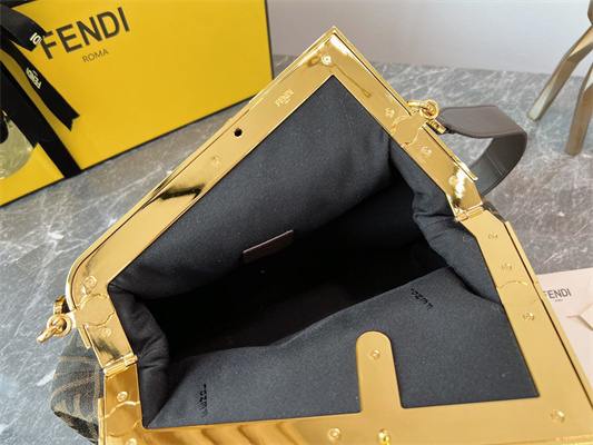 Fen.di FIRST MEDIUM Brown FF Jacquard Fabric Bag