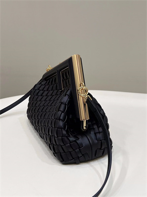 Fen.di FIRST SMALL Black Interlaced Leather Bag