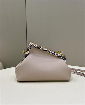 Fen.di FIRST SMALL Dove Grey Leather Bag With Exotic Details