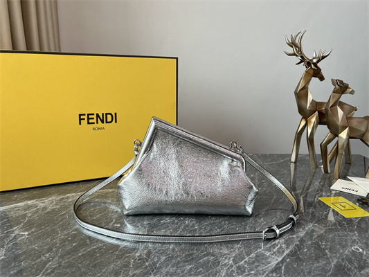 Fen.di FIRST SMALL Silver Wrinkled Leather Bag