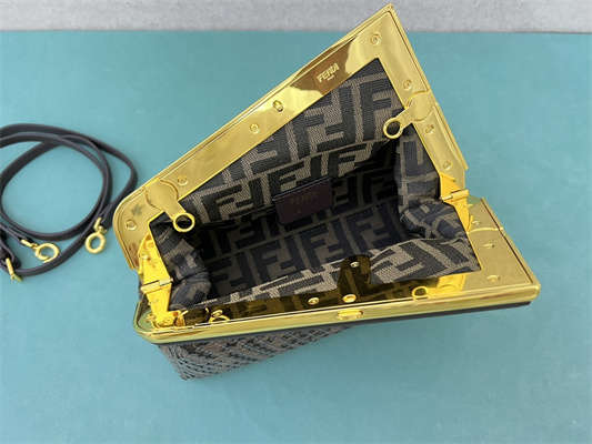 Fen.di FIRST SMALL Brown FF Jacquard Fabric Bag With Sequins