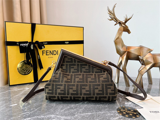 Fen.di FIRST SMALL Brown FF Jacquard Fabric Bag