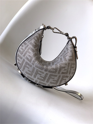 Fen.digraphy Mini Silver Leather Bag With Crystal FF Motif