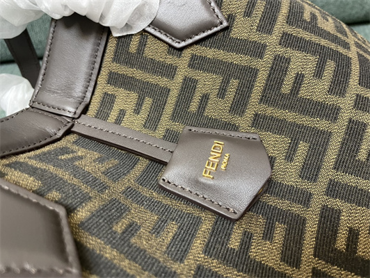 Fen.di ORIGAMI Medium Brown FF Jacquard Fabric Bag That Can be Transformed