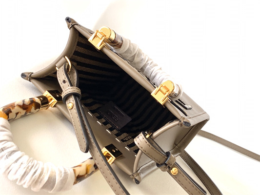 Fen.di MINI SUNSHINE SHOPPER Dove Grey Leather and Elaphe