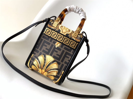 Fen.di Fendace MINI SUNSHINE SHOPPER Multicolor Print Leather Black
