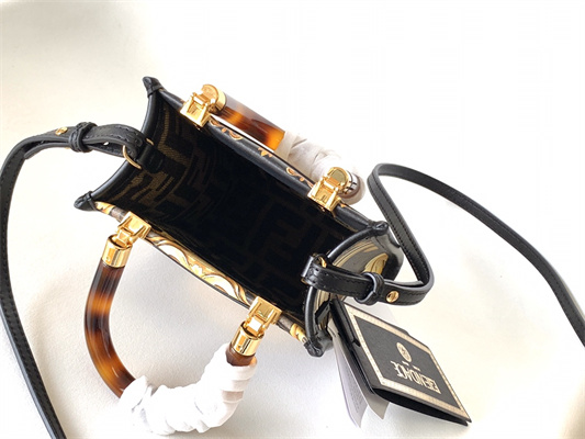 Fen.di Fendace MINI SUNSHINE SHOPPER Multicolor Print Leather Black