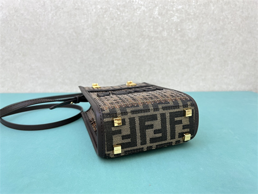 Fen.di MINI SUNSHINE SHOPPER Brown FF Jacquard Fabric With Sequins