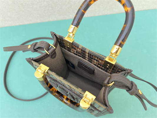 Fen.di MINI SUNSHINE SHOPPER Brown FF Jacquard Fabric With Sequins