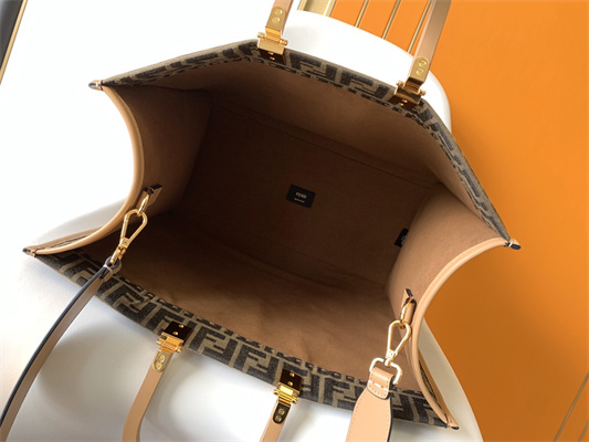 Fen.di SUNSHINE Large Brown FF Jacquard Fabric Shopper