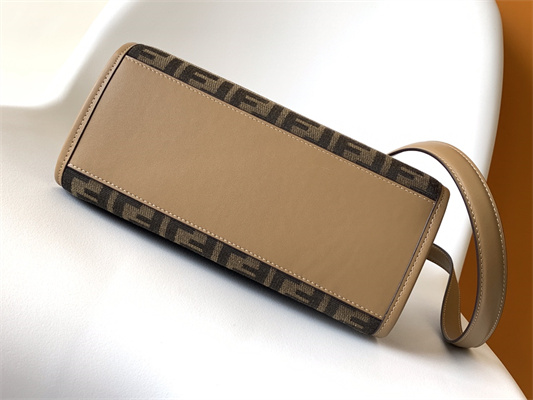 Fen.di SUNSHINE Small Brown FF Jacquard Fabric Bag