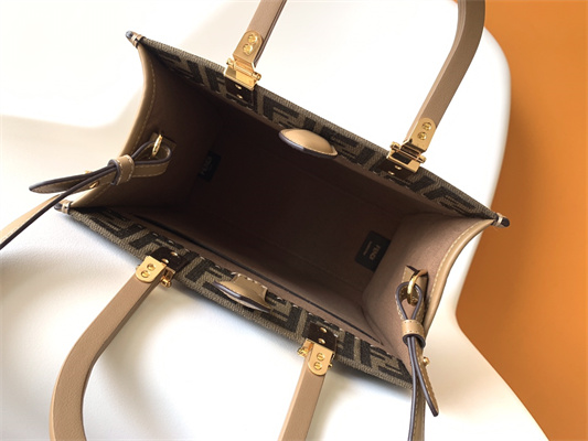 Fen.di SUNSHINE Small Brown FF Jacquard Fabric Bag