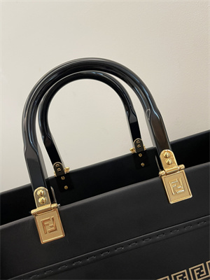 Fen.di FENDACE SUNSHINE Medium Golden Print Black Leather Shopper
