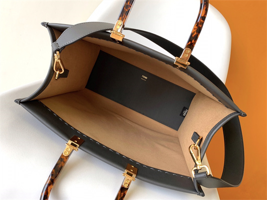 Fen.di SUNSHINE Medium Dark Grey Leather and Elaphe Shopper