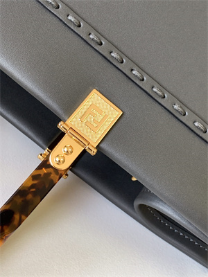 Fen.di SUNSHINE Medium Dark Grey Leather and Elaphe Shopper