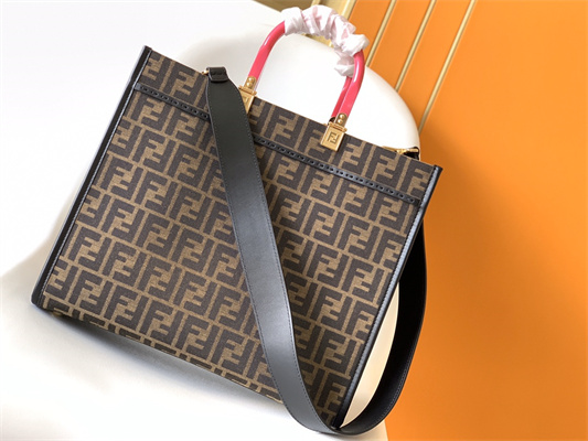 Fen.di FENDACE SUNSHINE Medium Brown FF Jacquard Fabric Shopper
